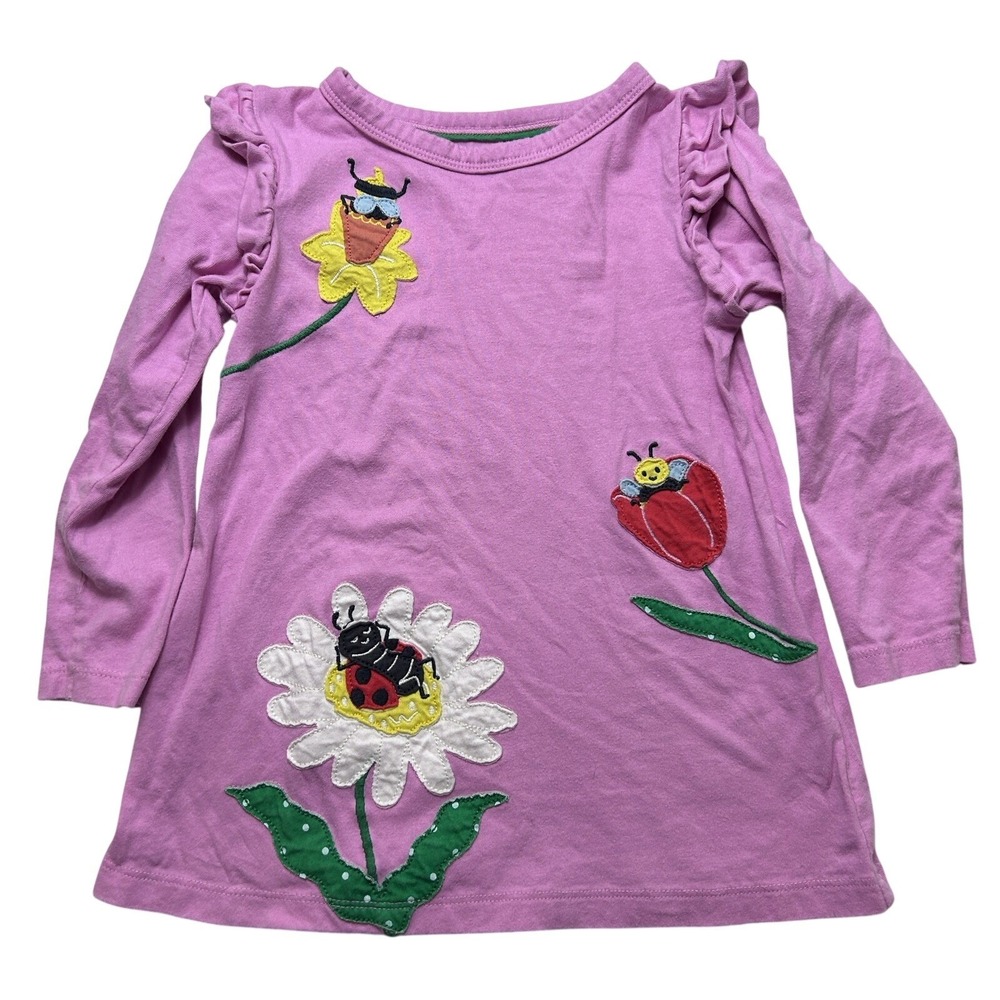Mini Boden Girls Dress Top 4-5Y Appliqued Bees Bugs Cottagecore Flowers Spring